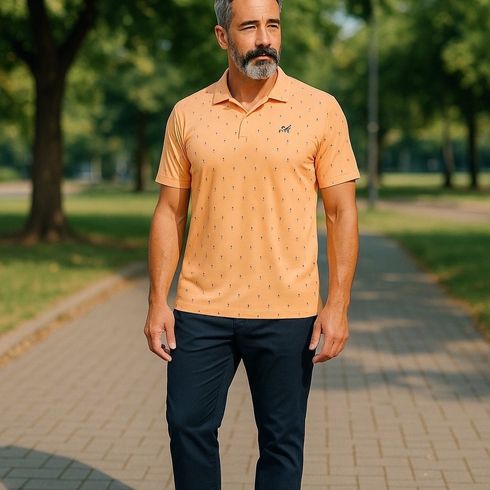 Men’s Adidas Orange Print Golf Polo Shirt Size Large